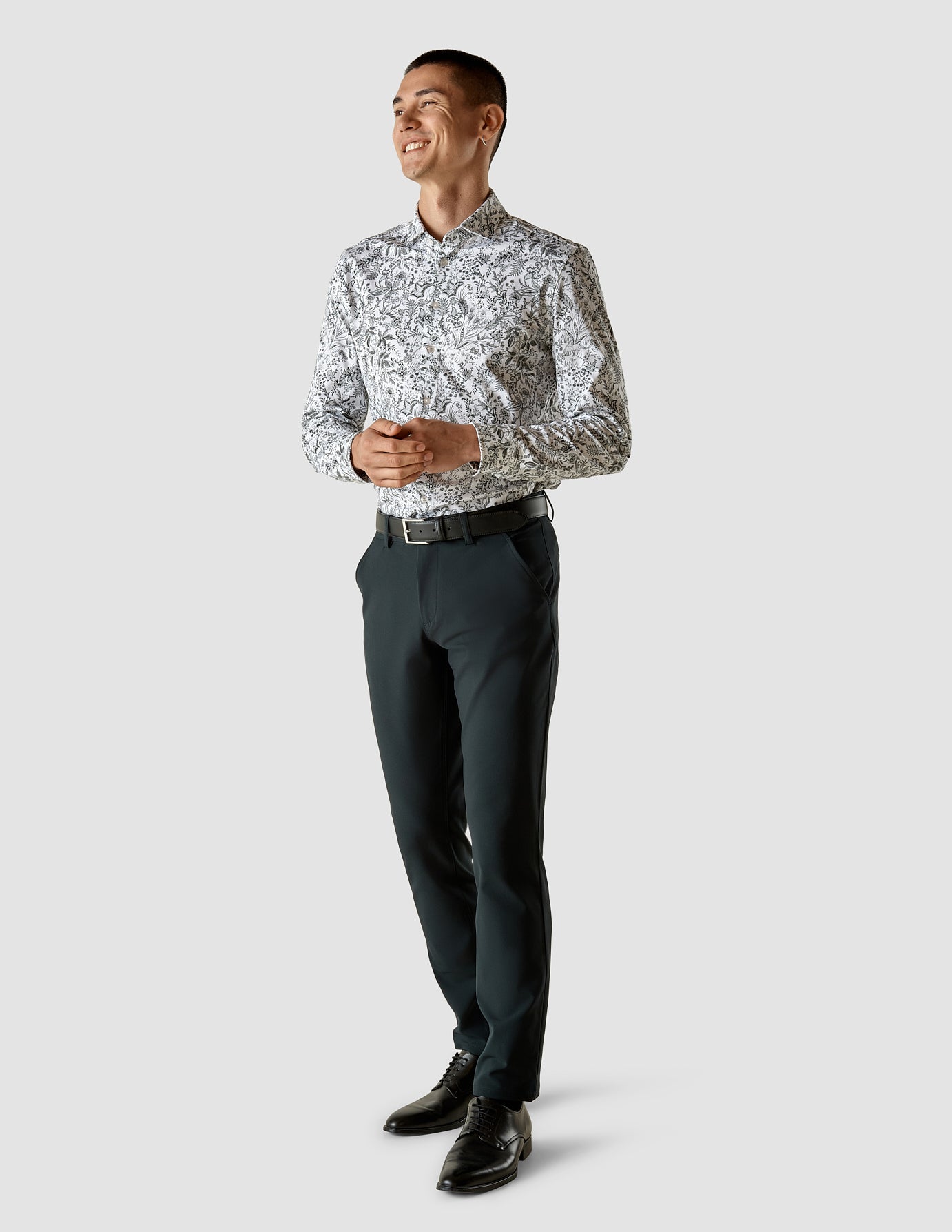 Classic Hemd Flower Forest Green Regular